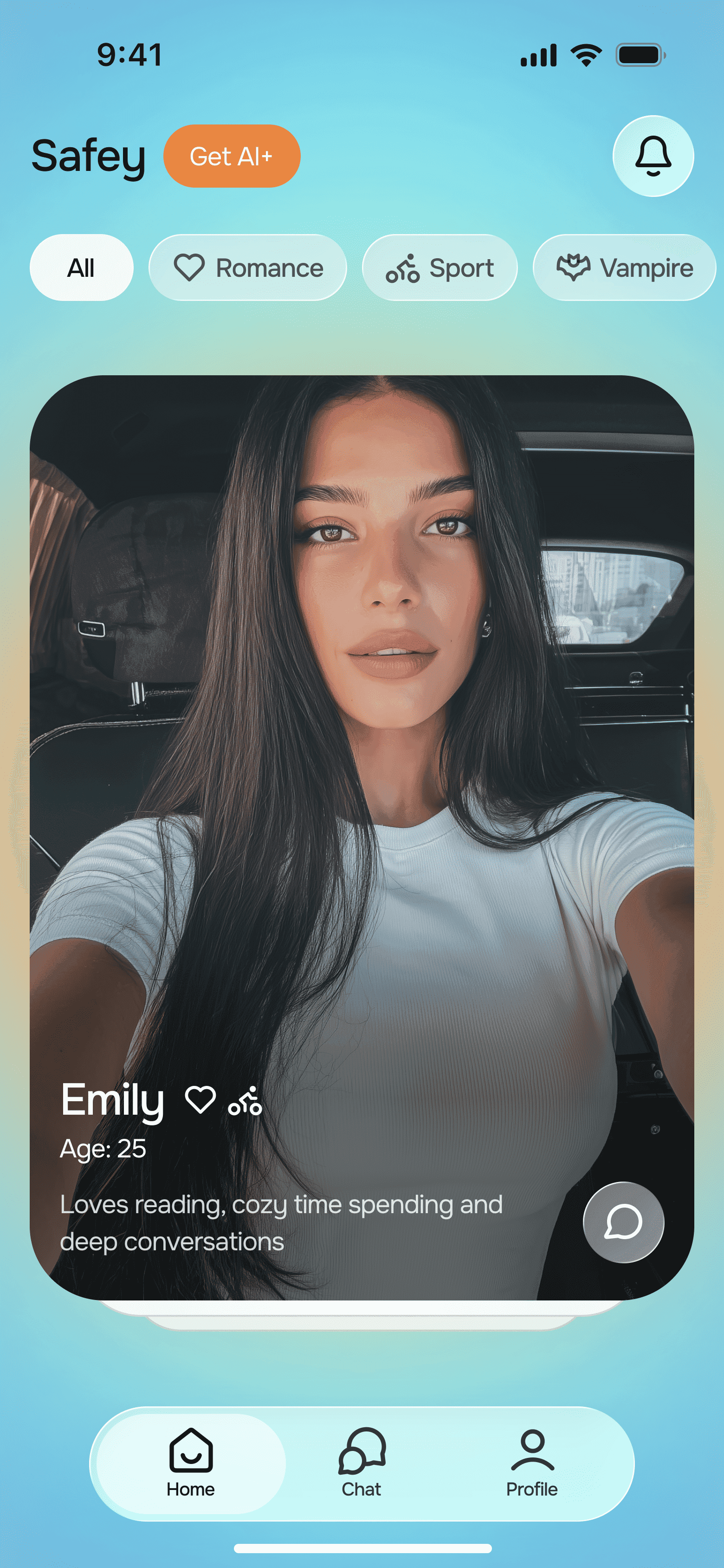 Safey home: companion cards filtered by Romance, Sport and Vampire